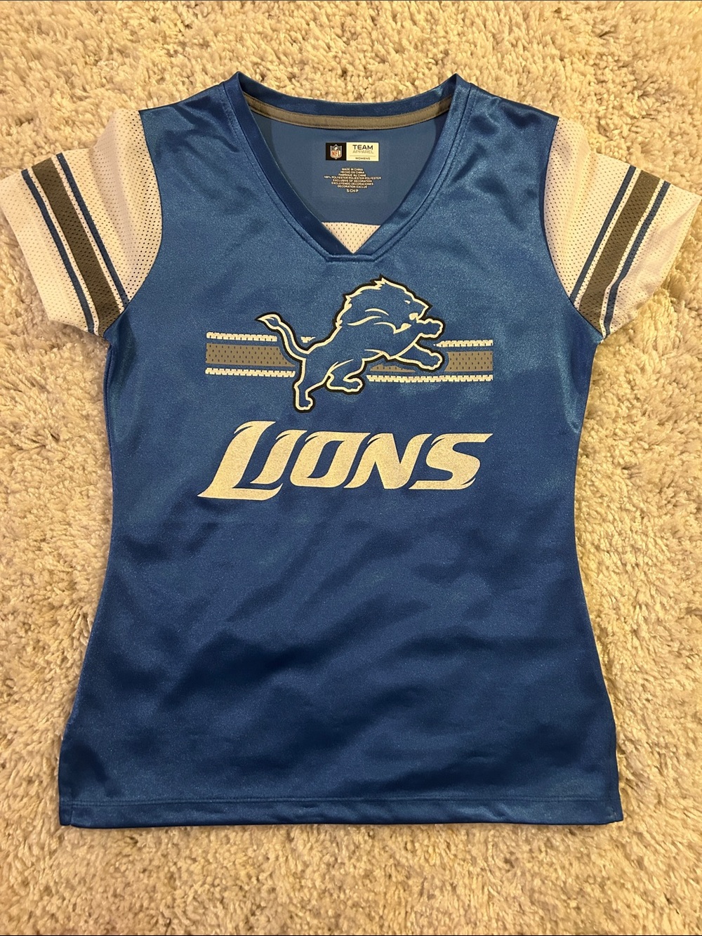 NFL Detroit Lions Youth Royal Blue and White Short Sleeve Jersey Top